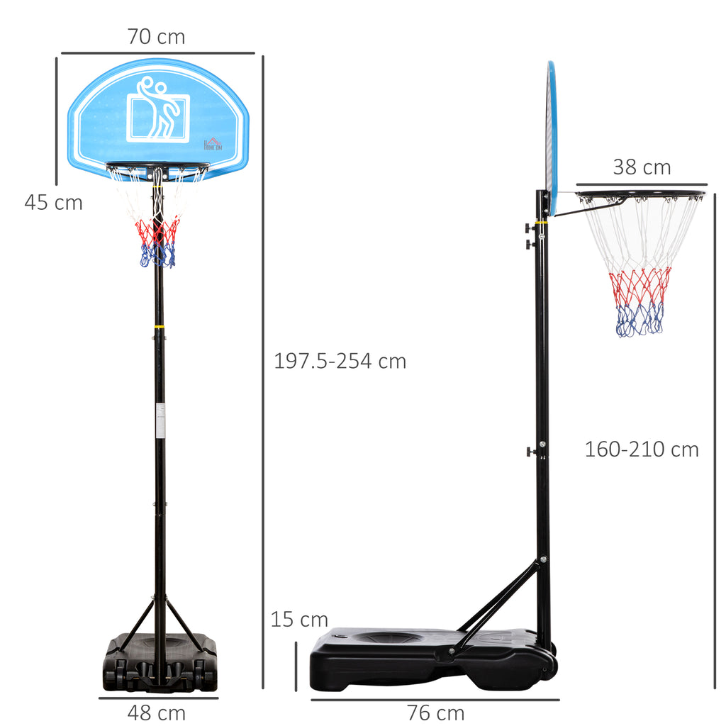 Height-Adjustable Basketball Hoop (197.5-245cm), Wheeled Base and Backboard, Blue