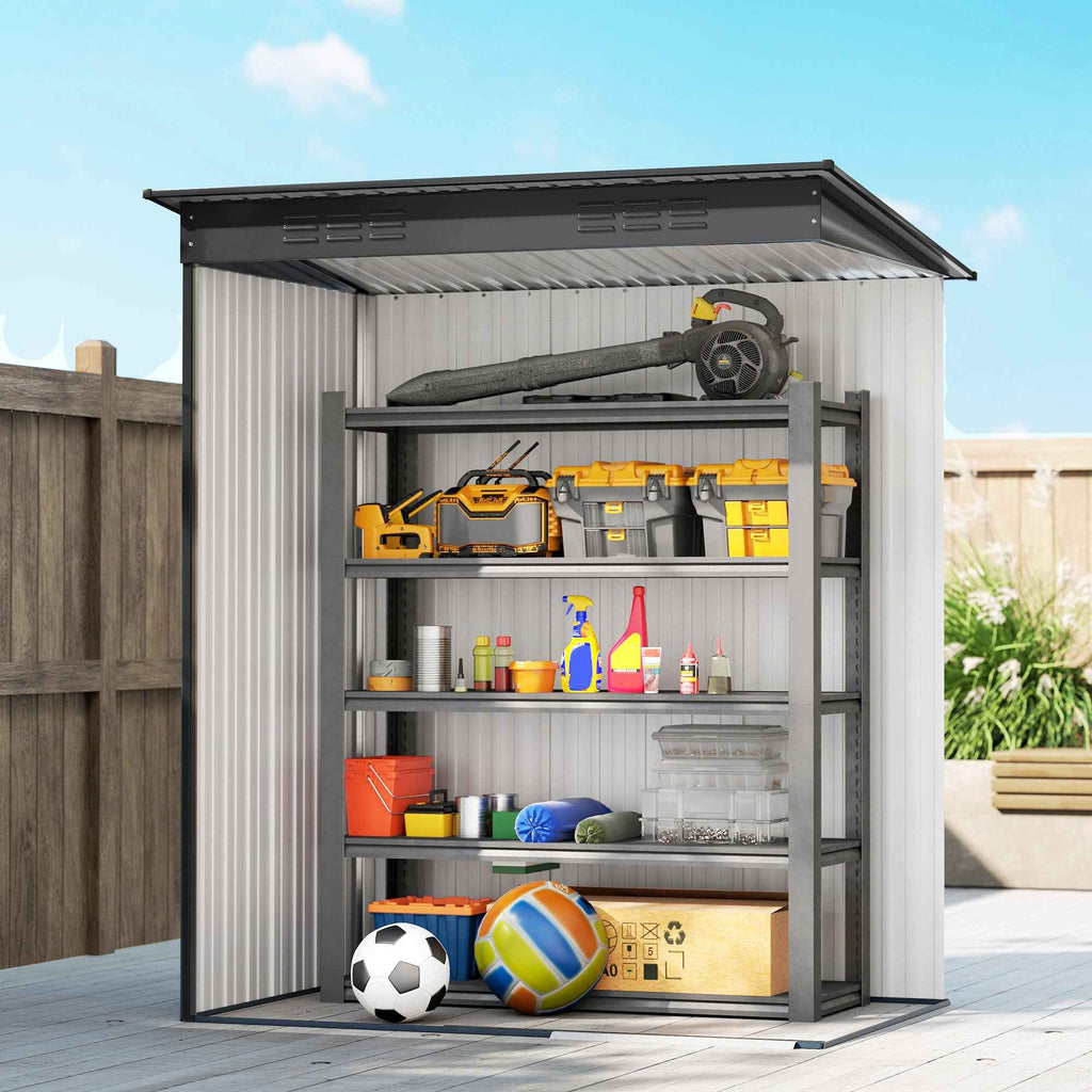 Outsunny Metal Garden Shed with Vents and Sliding Door, 159x106x181 cm, Dark Grey