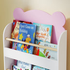 Children's Bookcase with 3 Shelves in the Shape of a Teddy Bear with Front Barriers, 55x15x110 cm, Pink