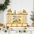 Wooden Advent Calendar with 24 Drawers to Fill, Christmas Village Decoration and Lights, 44x10x37cm