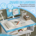 School Desk for Children 6-12 Years with Adjustable Height with Lectern and Shelf, in Steel and MDF, Blue