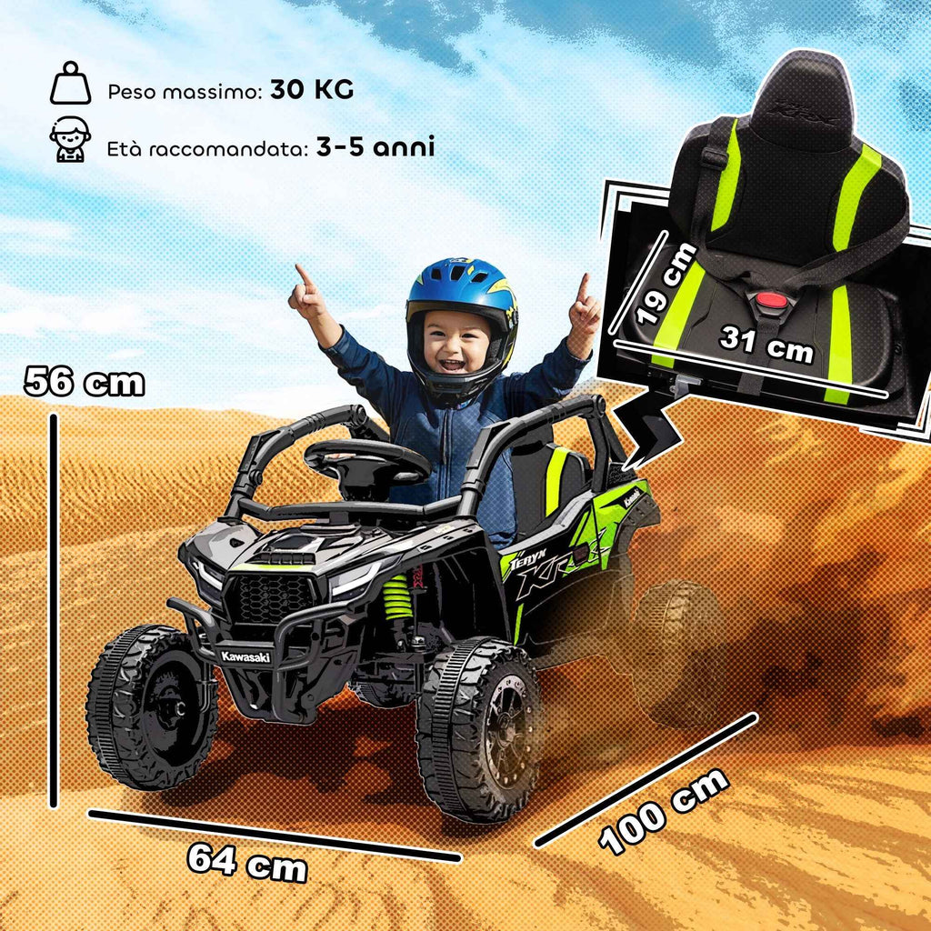 AIYAPLAY Electric Ride-On Toy Car for Children 3-5 Years Old, 12V, Licensed by KAWASAKI, Dual Motor, Remote Control and Music, Black