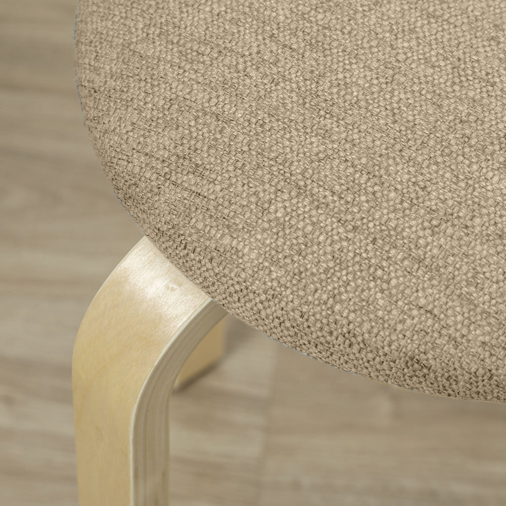 Set of 4 Stackable and Padded Stools with Fabric Upholstery and Wooden Legs, Khaki