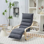 Wooden Relax Chair with Velvet Upholstery and Adjustable Footrest, Dark Grey