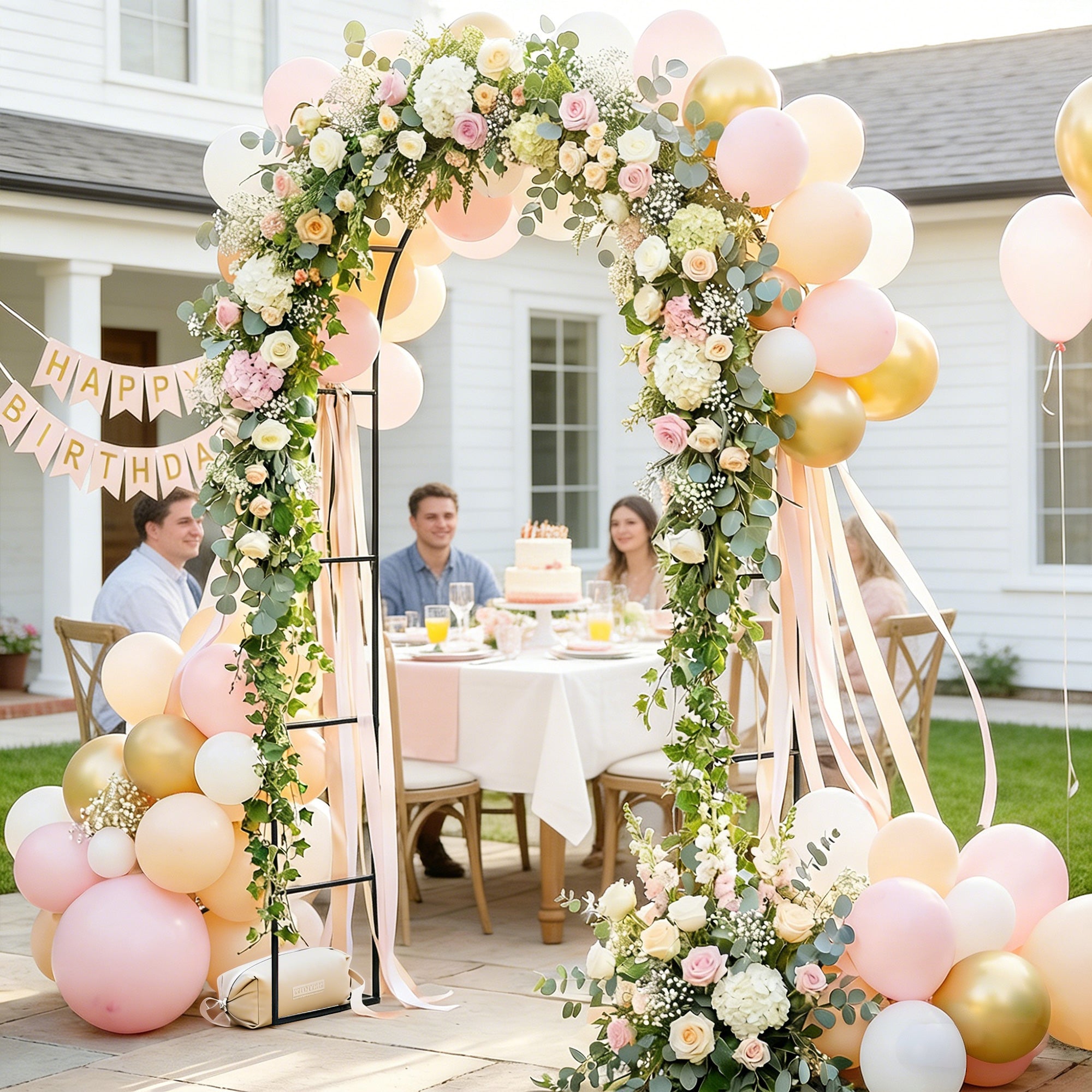 Outsunny Metal Garden Arch with Base for Climbing Plants for Weddings, Birthdays and Events, Black