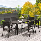 Outdoor Set with Rectangular Dining Table and 6 Stackable Chairs with Armrests, Brown