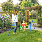 Adjustable Children's Garden Swing with Backrest and Barrier, Made of Steel and PP, 128x155x157 cm, Green