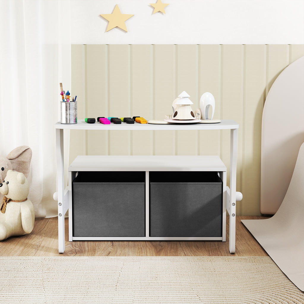 AIYAPLAY 3 in 1 Toy Bench for Children Ages 3-6, Convertible to Table and Chair with 2 Storage Bins, White