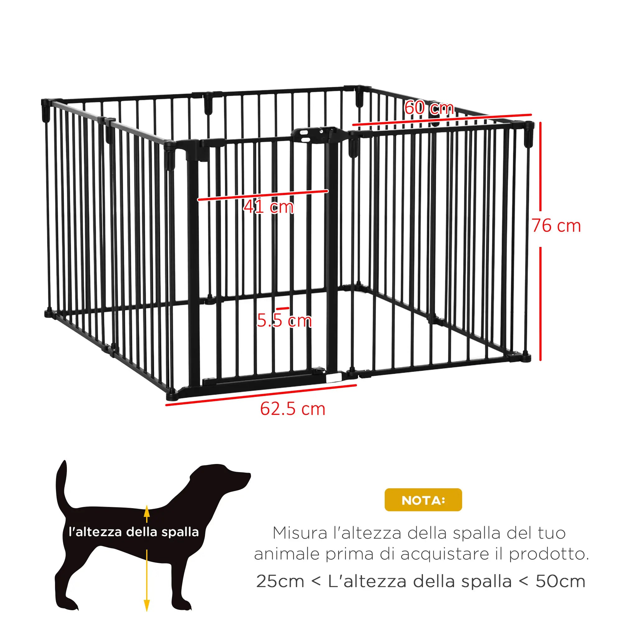 8 Section Folding Dog Safety Gate, Self-Locking & Locking System, Black - Borge' Group Limited