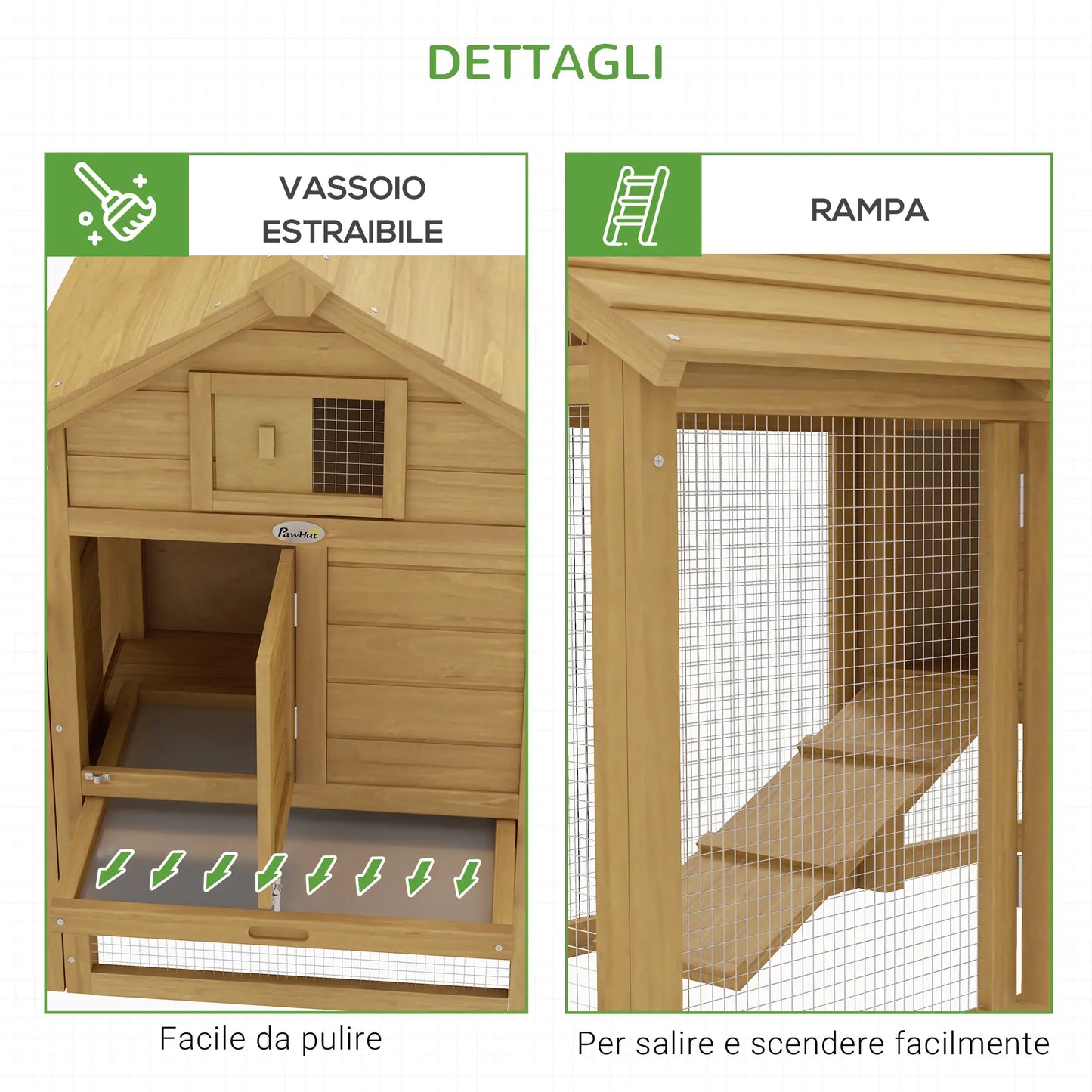 Prefabricated Wooden Chicken Coop for 2 Chickens with Run and Nest for Brooding, 150.5x54x87cm