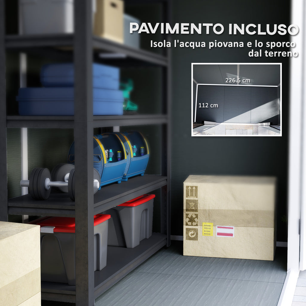 Resin Garden Shed with Floor, 2 Locking Doors, Window, 2.4 x 1.3 m, Grey