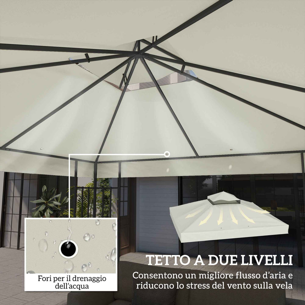 Outsunny 3x3m UPF30+ 2-Tier Garden Gazebo Cover in Light Grey Polyester