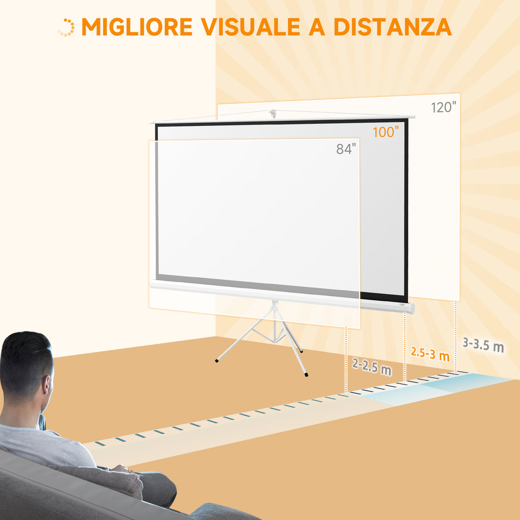 100" Foldable Projector Screen, 16:9 Format, Adjustable Tripod, 235.8 x 8 x 136 cm, White