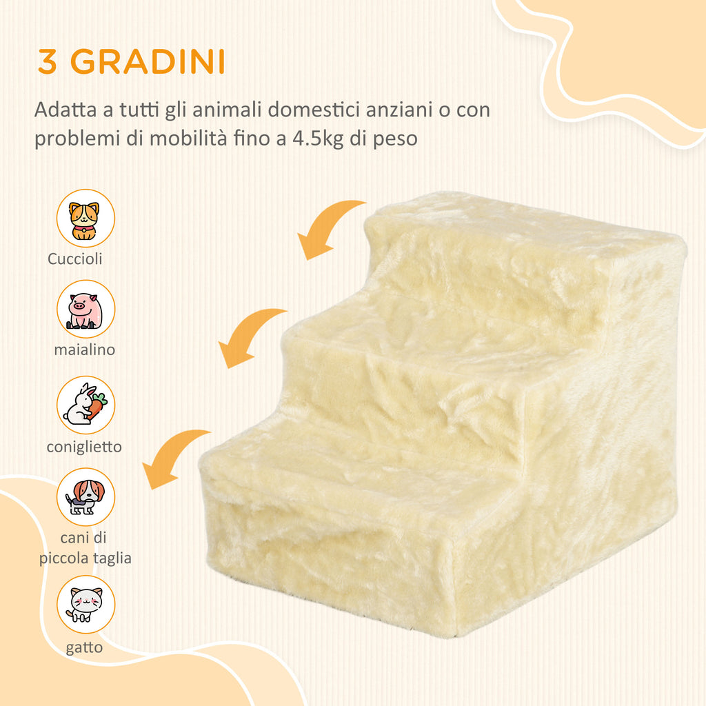 PawHut 3-Step Dog Ladder, Removable and Washable Velvet Step for Dogs and Cats, 4.5 kg, Beige