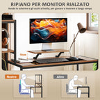 Bedroom Desk with 4-Shelf Shelf and Monitor Stand, 150x48x125cm, Brown