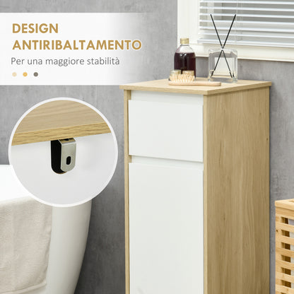 kleankin Bathroom Cabinet with Drawer and Cabinet with Internal Adjustable Shelf, in MDF, 32.6x30x90 cm - Borgè