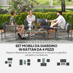 Rattan Garden Lounge Set with 2 Armchairs, 2 Seater Sofa and Glass Coffee Table, Grey