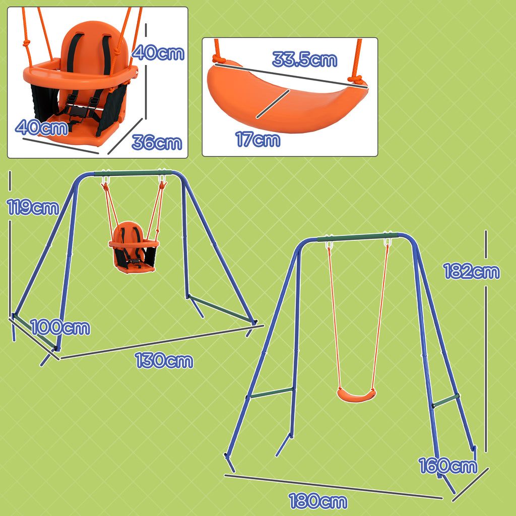 2-in-1 Garden Swing for Babies and Children from 6 Months to 8 Years, Orange and Blue