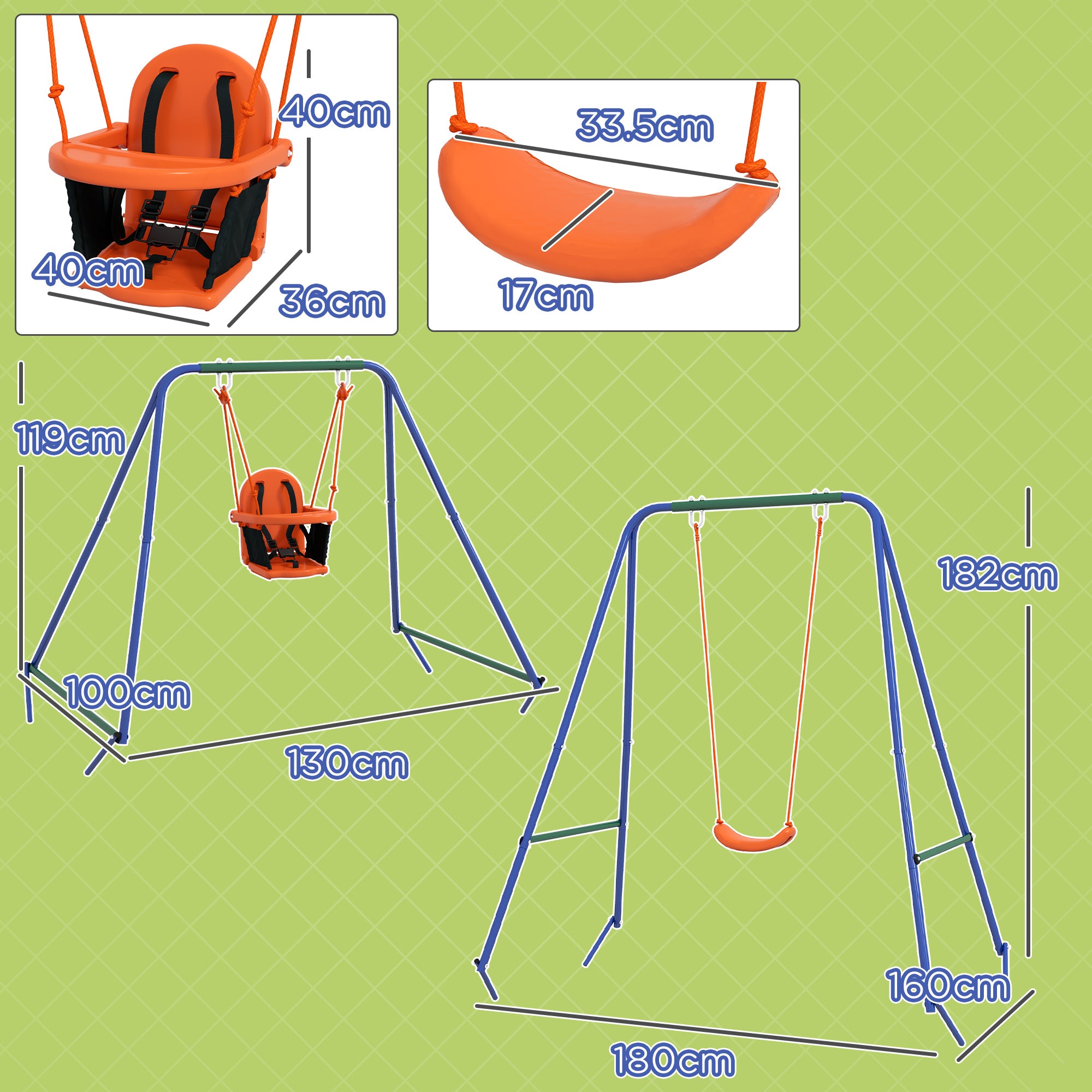 2-in-1 Garden Swing for Babies and Children from 6 Months to 8 Years, Orange and Blue
