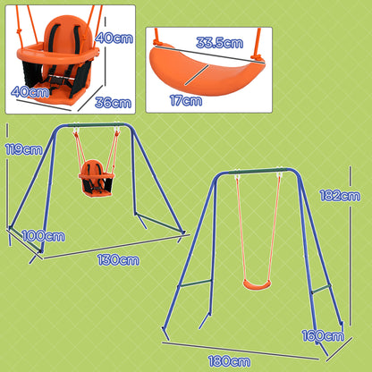 Outsunny 2-in-1 Garden Swing for Babies and Children from 6 Months to 8 Years, Orange and Blue