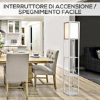 40W Floor Lamp with 3 Shelves and Foot Switch, Made of Wood and Acrylic, 26x26x160 cm, White
