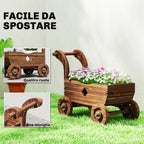 Outsunny Wooden Cart Planter with 4 Wheels, Handle and Drainage Holes, 68x38x52 cm, Wood