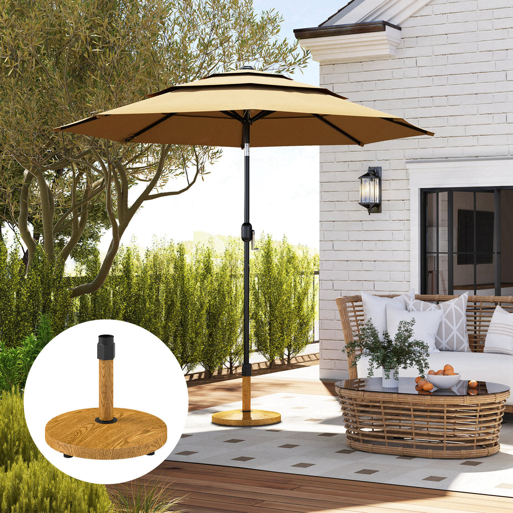 4 Wheel Umbrella Base with Brakes, in Cement and Metal, Ø48x44 cm, Wood Color