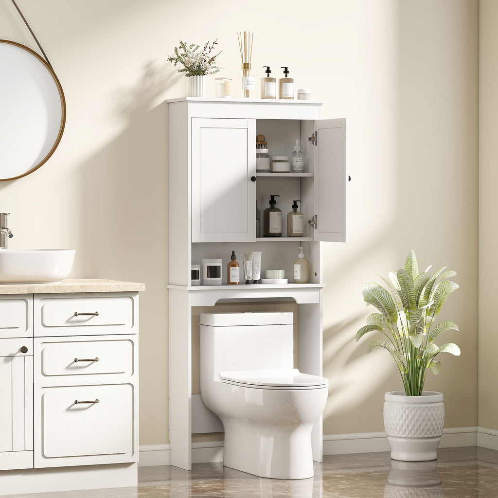 Over-the-Toilet Cabinet with 3 Closed Shelves and Open Shelf, Wooden, 65x22x161 cm, White
