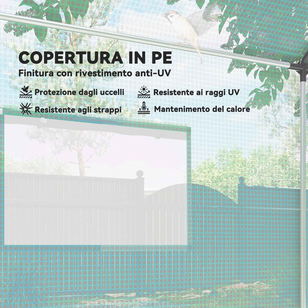 Outsunny 2x3x2 m Tunnel Greenhouse with Roller Doors and Windows and Pointed Roof, in Steel and PE, Green