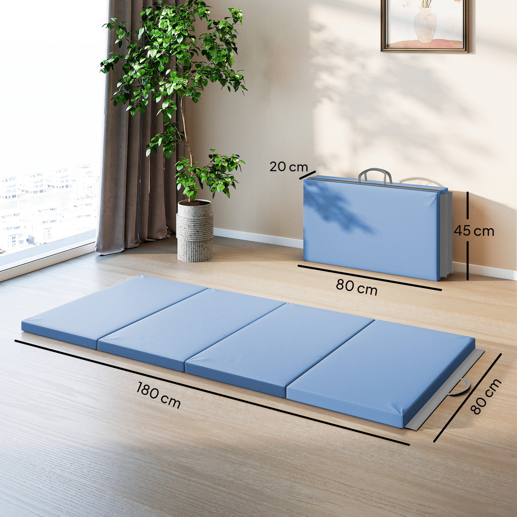 HOMCOM Foldable Gymnastics Mat, 5cm Thick and Non-Slip Fitness Mat, 180x80x5cm, Blue