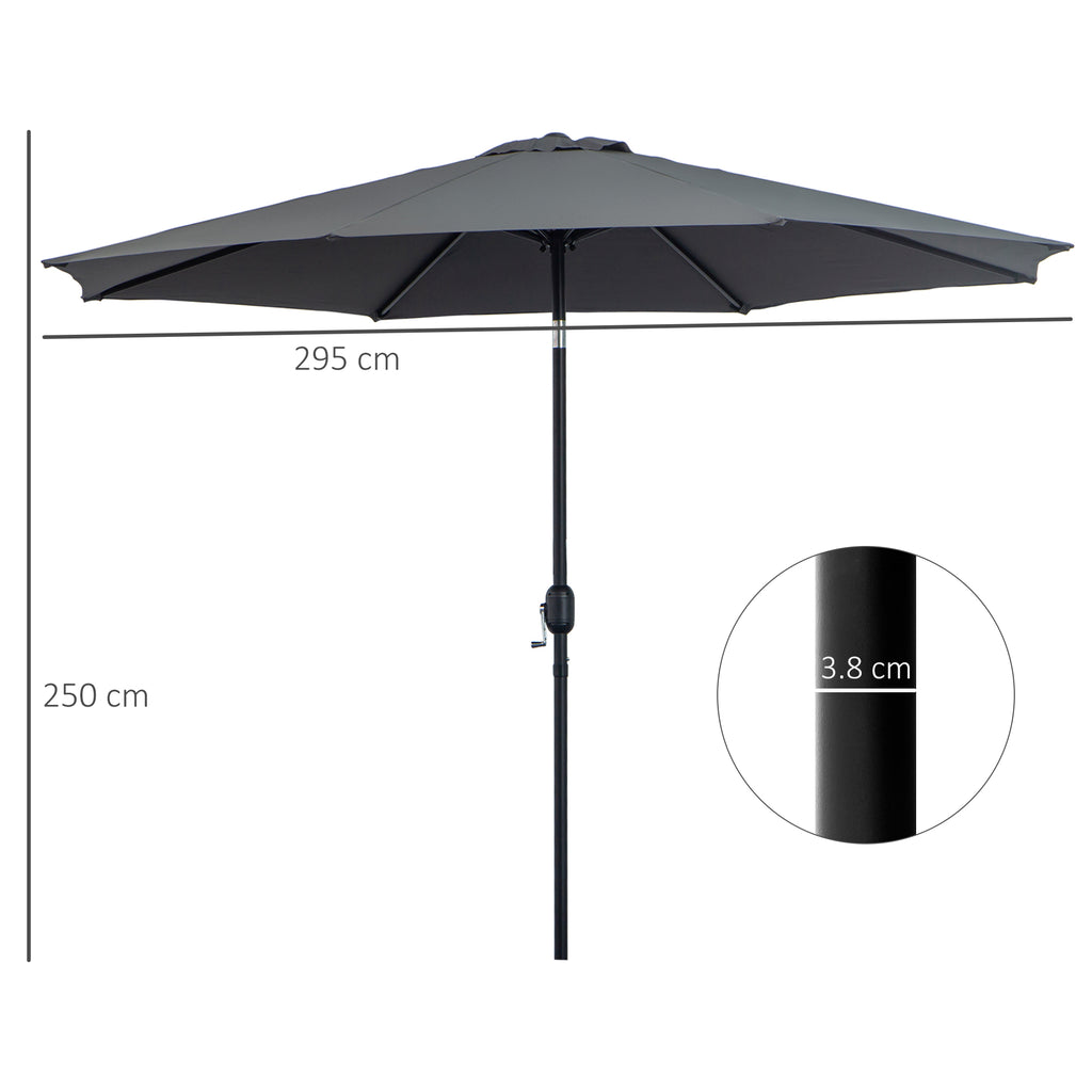 3x2.5 m Tilting Garden Umbrella with Crank Handle, Metal and Polyester, Dark Grey