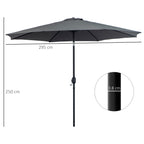 3x2.5 m Tilting Garden Umbrella with Crank Handle, Metal and Polyester, Dark Grey