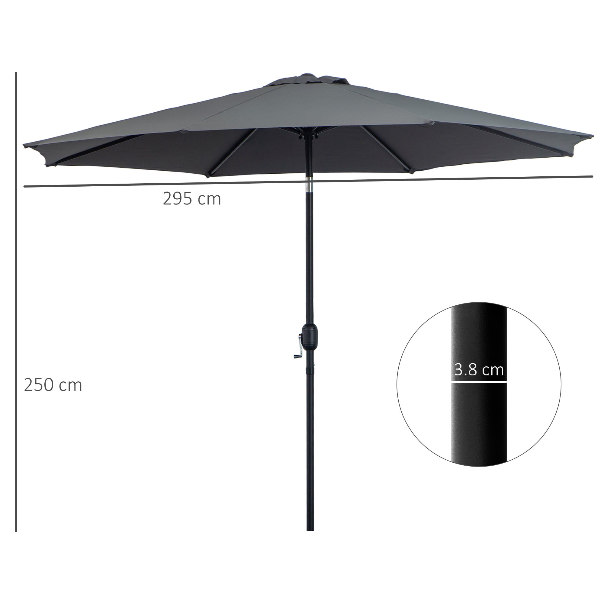 3x2.5 m Tilting Garden Umbrella with Crank Handle, Metal and Polyester, Dark Grey