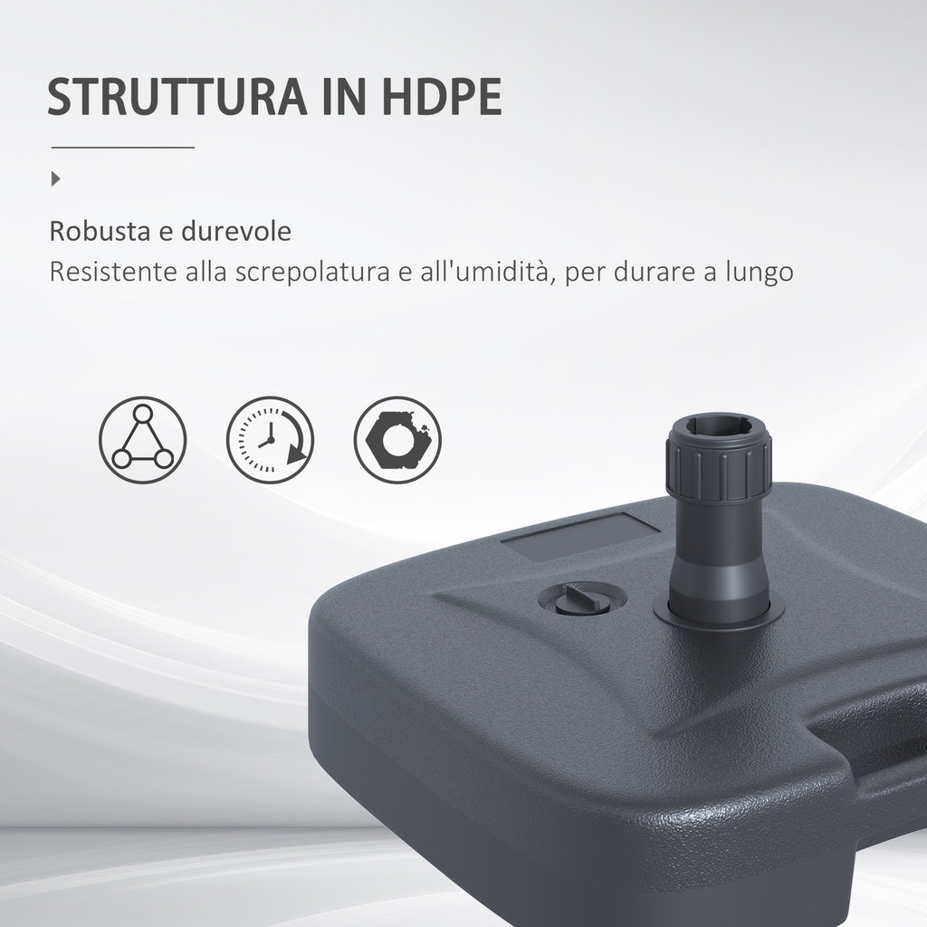 HDPE Garden Umbrella Base, Umbrella Base with Handle, Umbrella Stand with Ø38mm Poles, Fillable with 20kg of Water and 30kg of Sand, Black