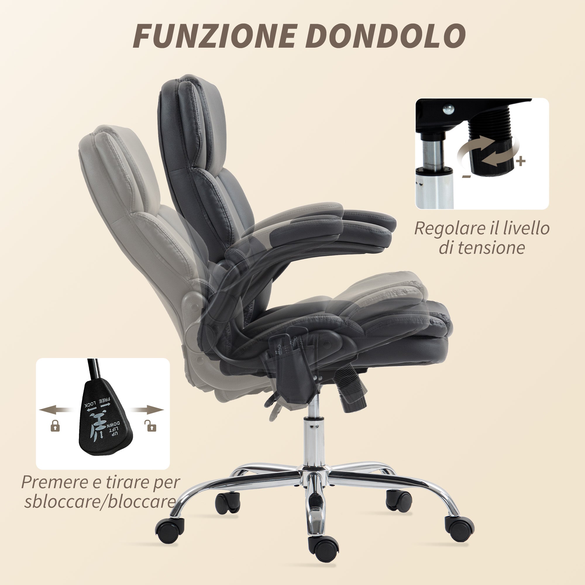 4-Point Massage Office Chair with Heater and Flip-Up Armrests, Black