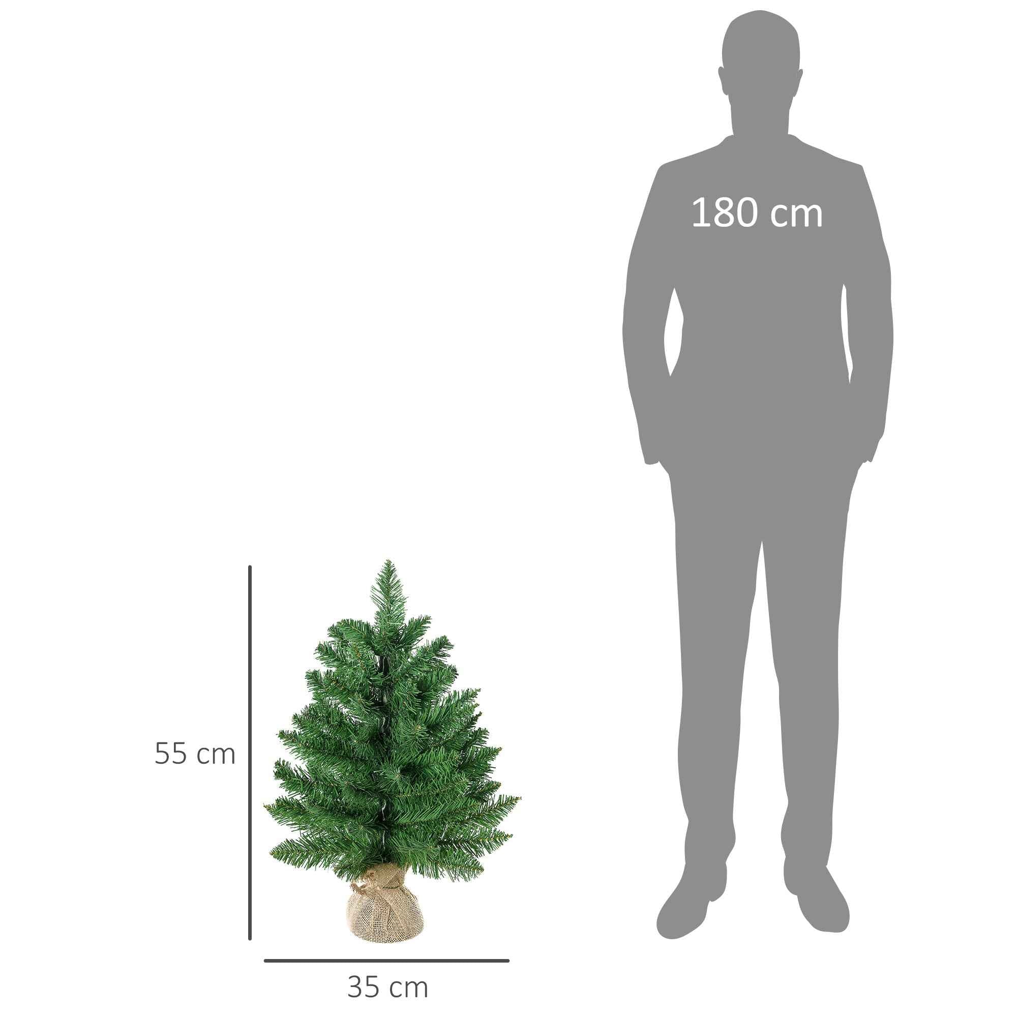 HOMCOM 55cm Mini Christmas Tree with 50 Thick Branches and Realistic PVC Needles, Cement and Jute Base