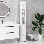 kleankin Bathroom Cabinet with Drawer, 2 Cabinets and 4 Open Shelves, Wooden, 20x20x180 cm, White