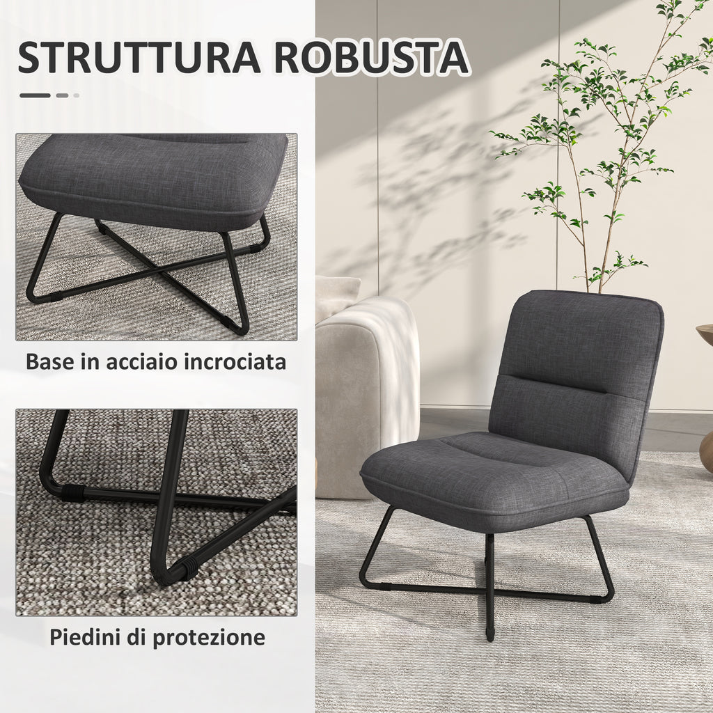 Modern Armchair with Steel Base and Fabric Upholstery, 61x68x83.5cm, Dark Grey