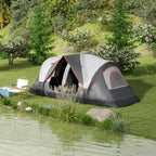 6 Person Camping Tent with 2 Separate Rooms, Polyester and Fiberglass, 450x215x180 cm, Grey