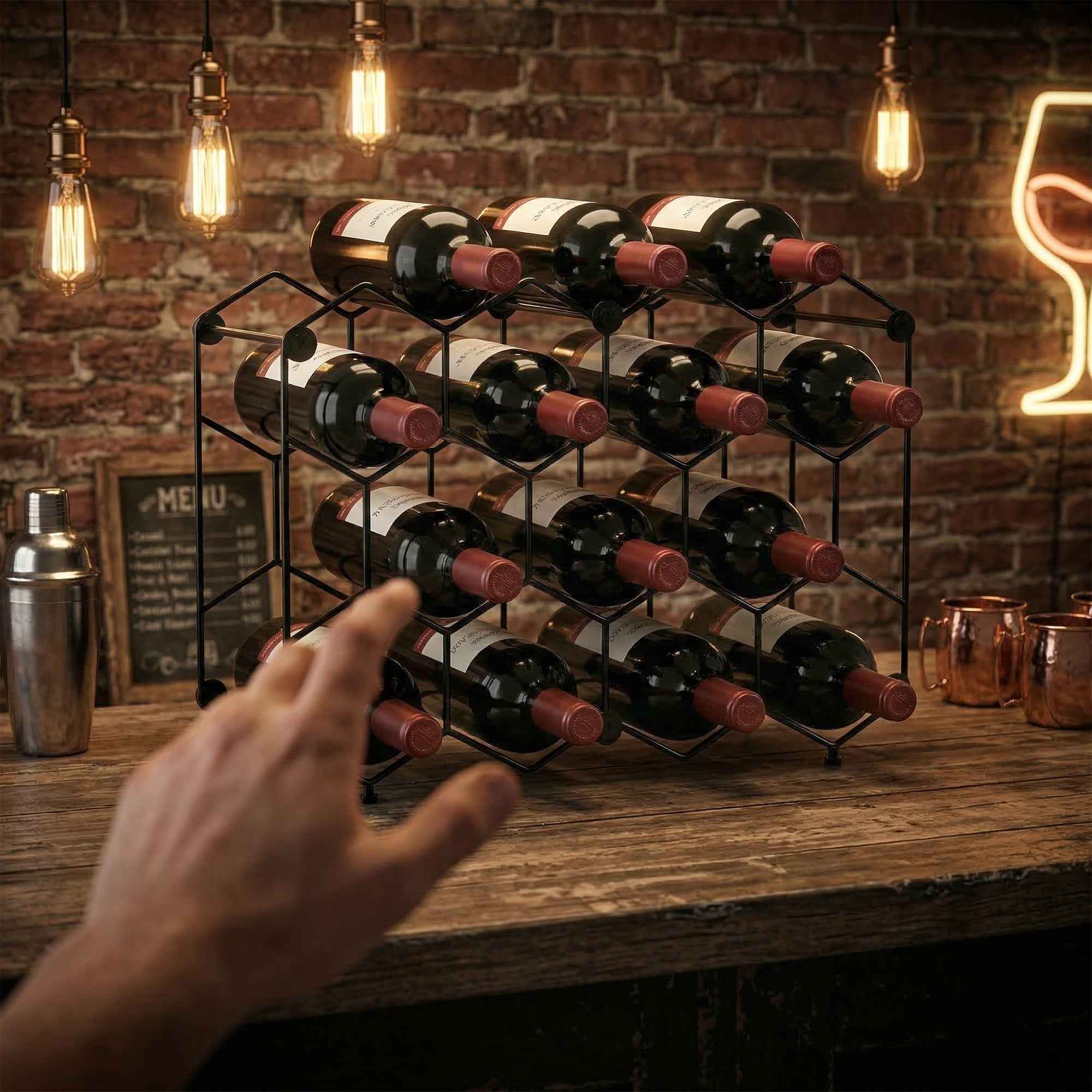 Honeycomb Geometric Design Wine Rack, Black
