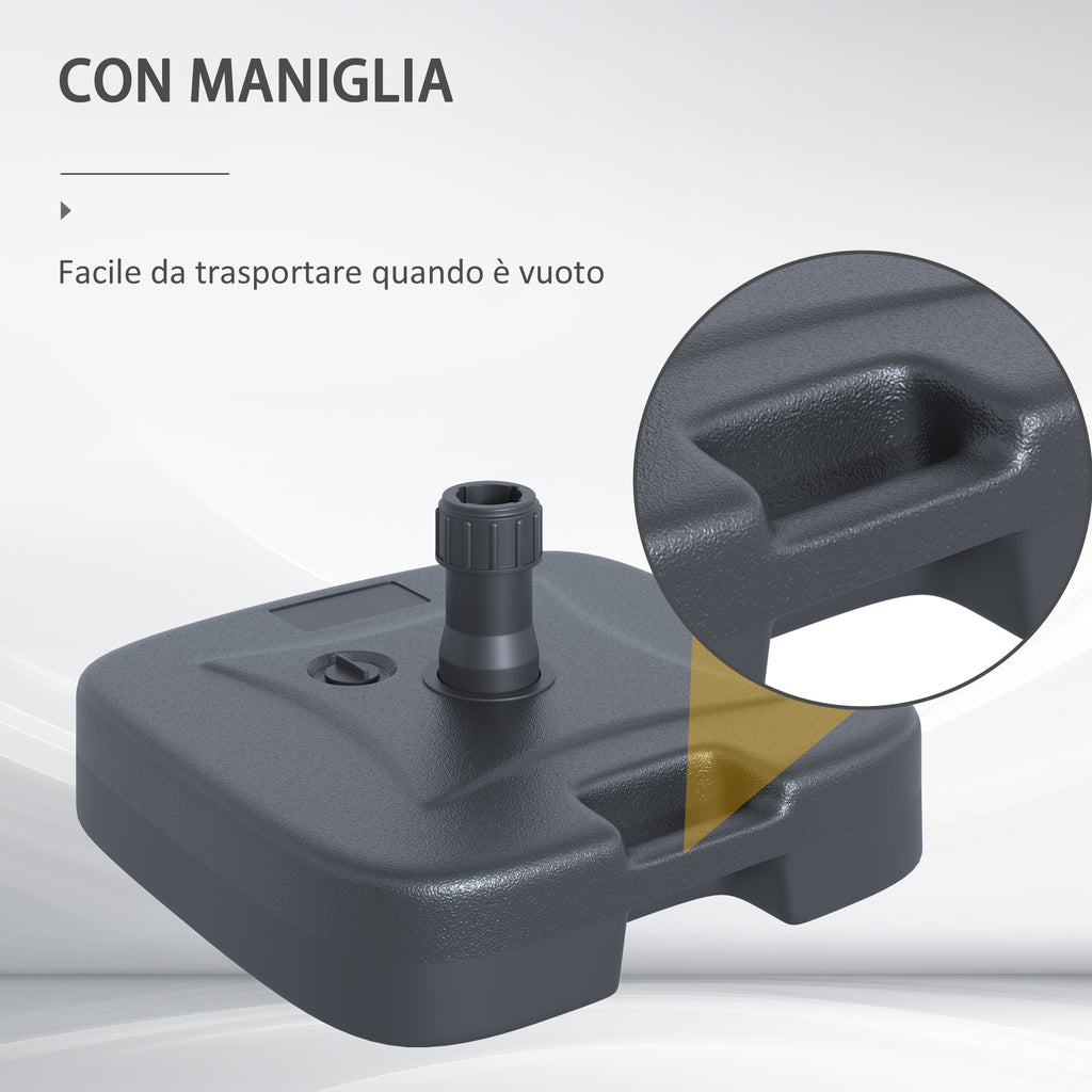HDPE Garden Umbrella Base, Umbrella Base with Handle, Umbrella Stand with Ø38mm Poles, Fillable with 20kg of Water and 30kg of Sand, Black