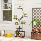 Outsunny 8-Tier S-Shaped Plant Stand for Indoor and Outdoor Use, Metal, 74 x 26 x 158.5 cm, Black