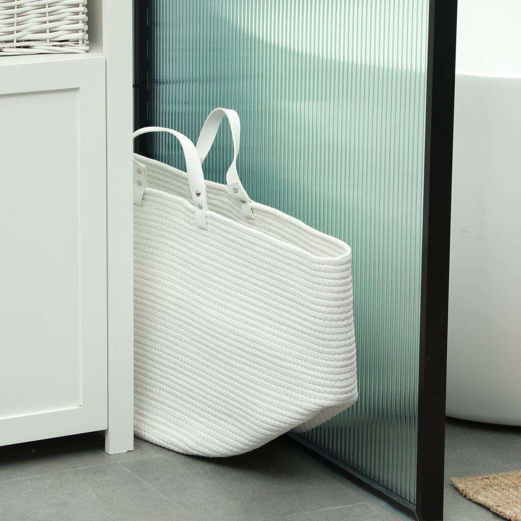 88L Portable Foldable Laundry Hamper with Natural Cotton Handles, Ø56x35.5 cm, Cream