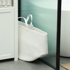 88L Portable Foldable Laundry Hamper with Natural Cotton Handles, Ø56x35.5 cm, Cream