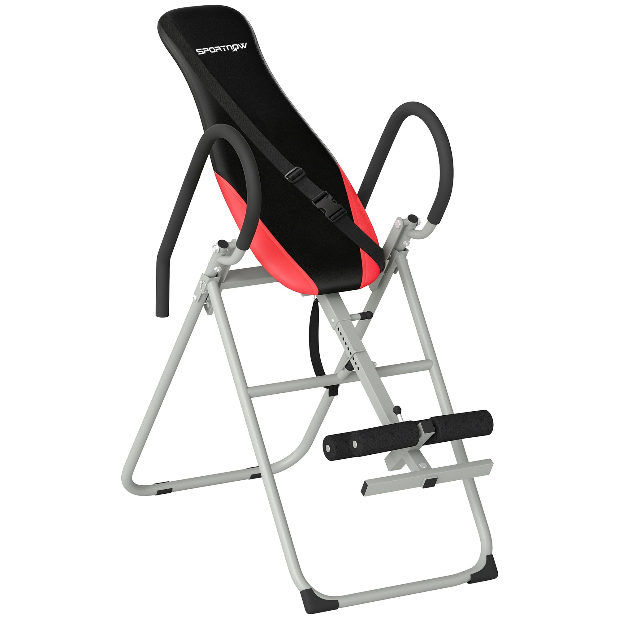 SPORTNOW Folding and Adjustable Inversion Bench with Safety Belt, Steel, 122x59x130 cm, Red and Black
