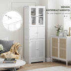 Bathroom Cabinet Column with 3 Cabinets and Glass Doors and Shutters, 60x30x170.5cm, White