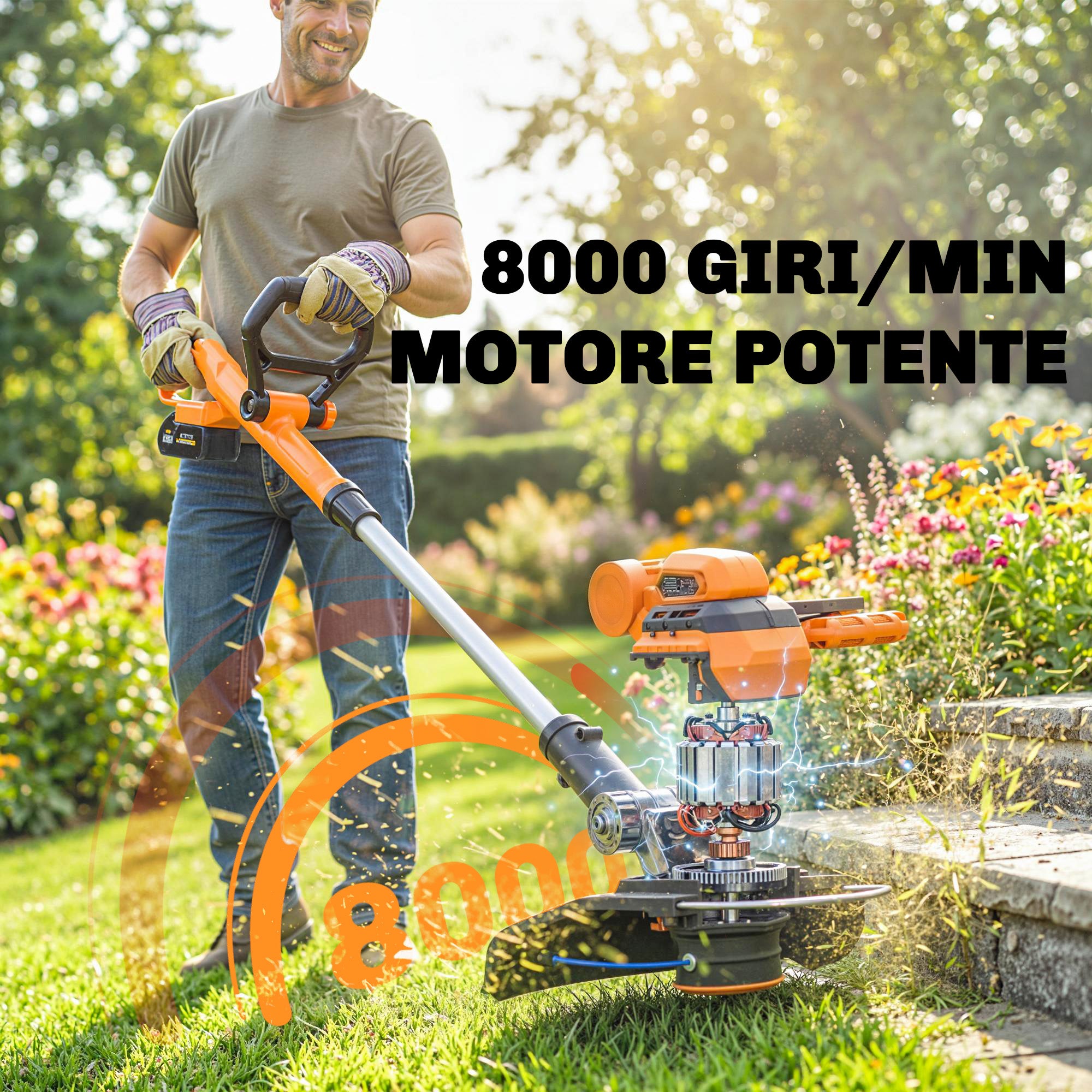 Outsunny Battery-Powered Brush Cutter with Two 4.0Ah Batteries, Charger, and Adjustable Pole