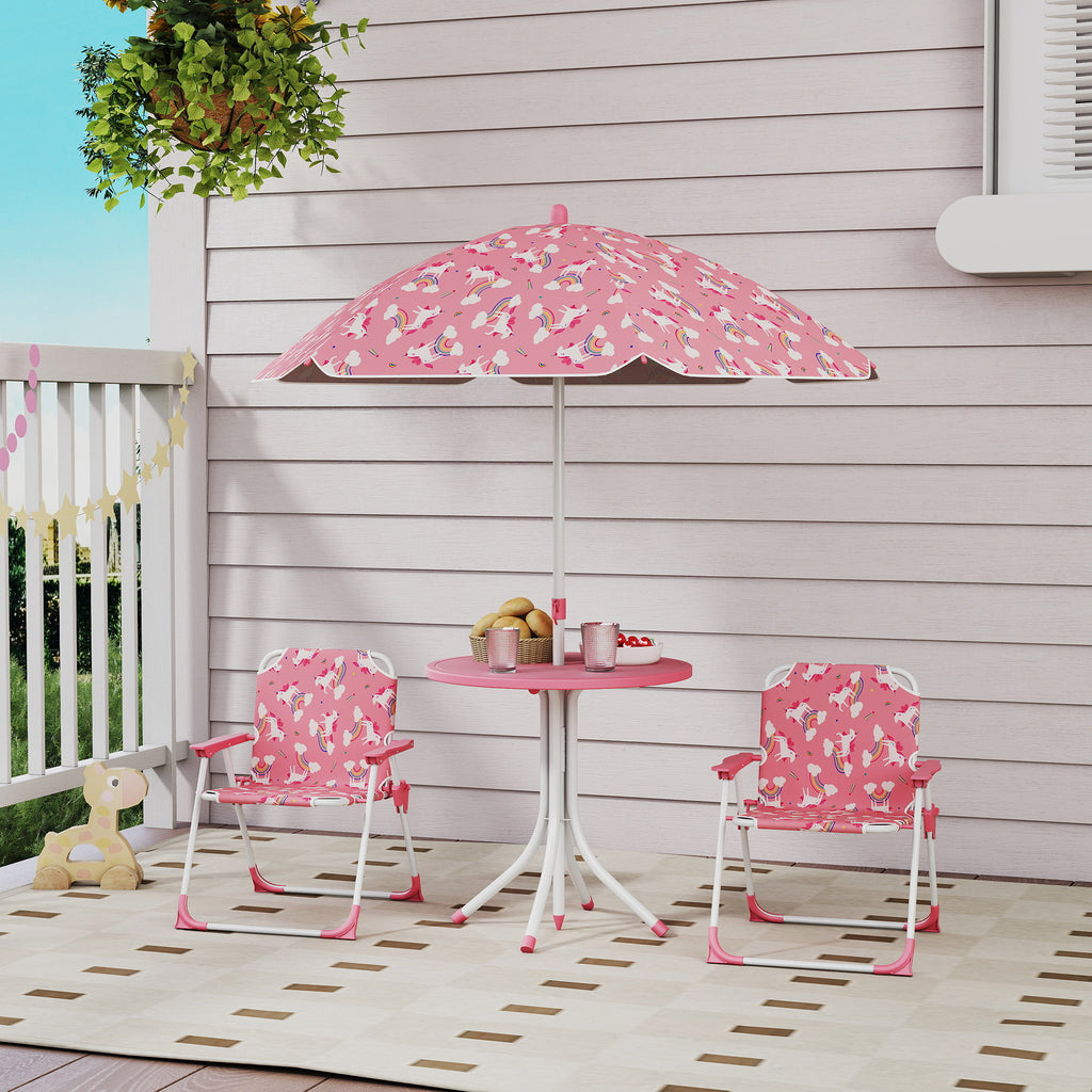 AIYAPLAY Kids Picnic Table and Chair Set with Pink Umbrella