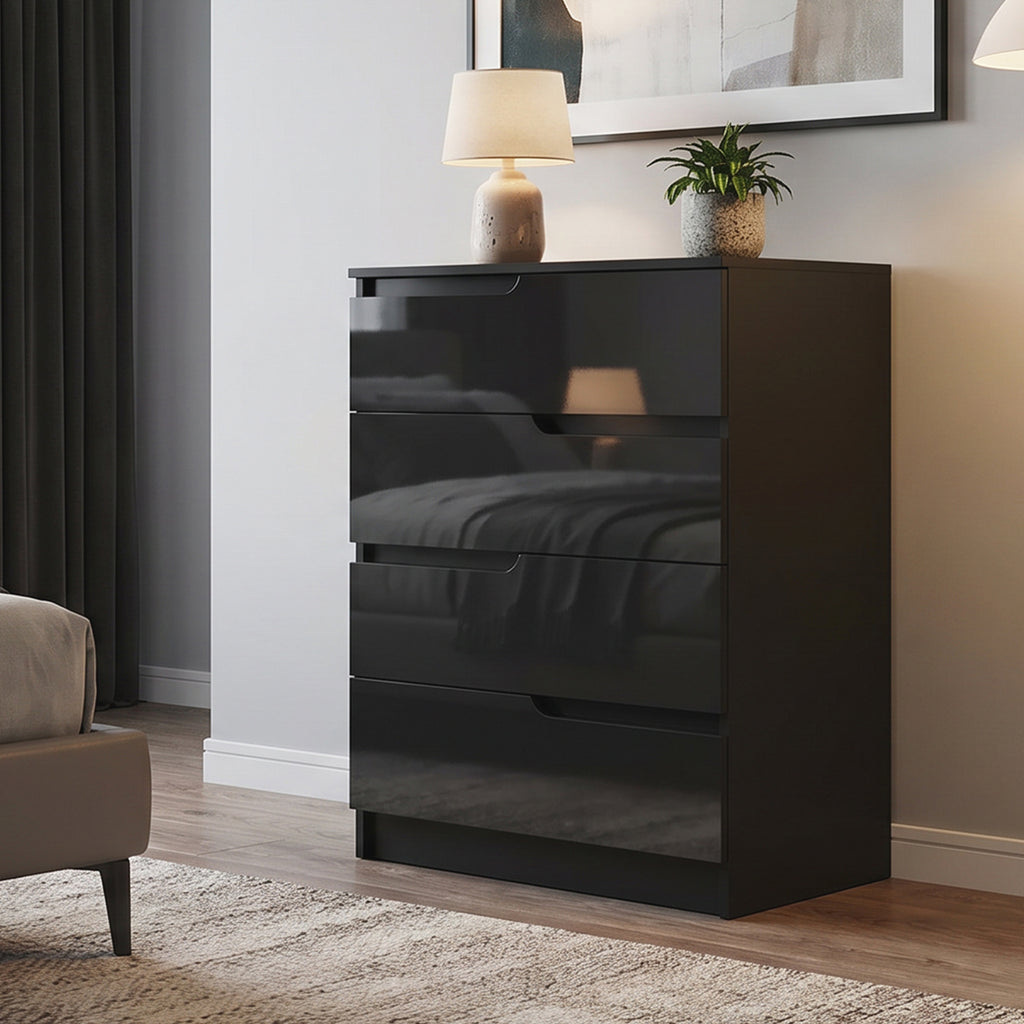 HOMCOM Modern and Minimalist 4-Drawer Wooden Chest of Drawers, 60x40x85 cm, Glossy Black