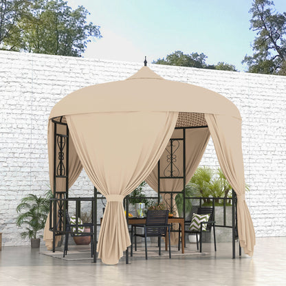 Outsunny Ø3m round garden gazebo with curtains and air intakes in metal and polyester, beige - Borgè